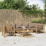 vidaXL Salon de jardin 7 Pièces avec coussins taupe bambou