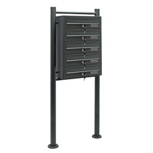 Bloc 5 boites aux lettres 5 compartiments pied de support courrier acier galvanisé anthracite
