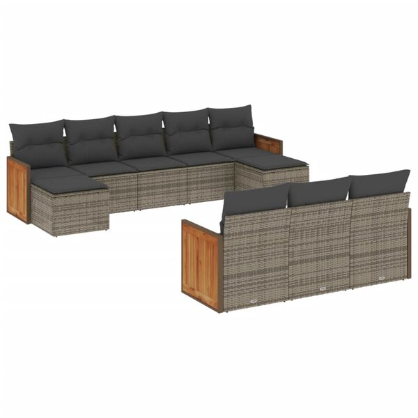 vidaXL Salon de jardin avec coussins 10 Pièces gris résine tressée