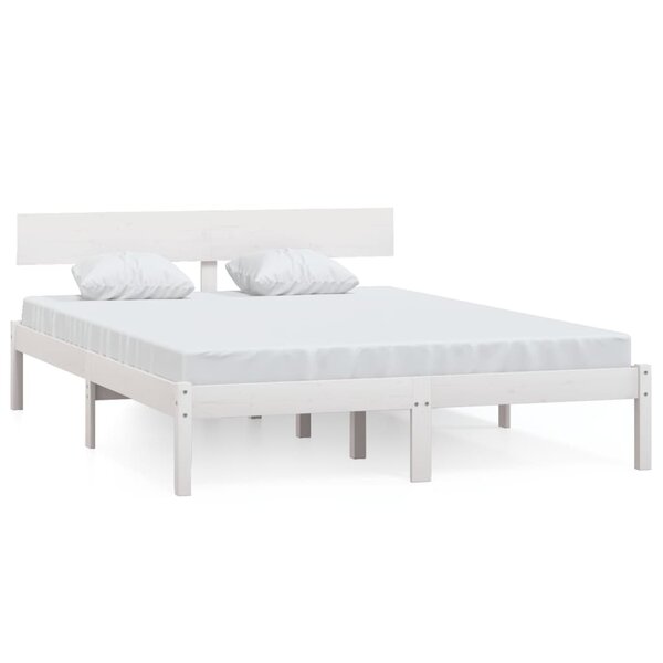 vidaXL Cadre de lit Blanc Bois de pin massif 150x200 cm Très grand