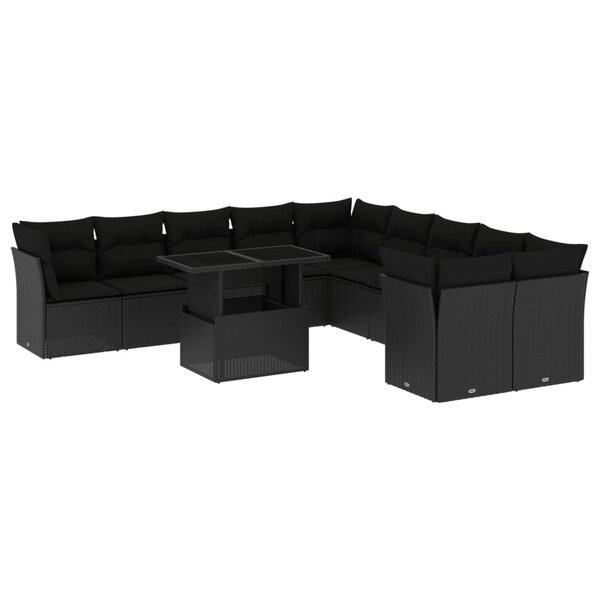 vidaXL Salon de jardin 11 Pièces avec coussins noir résine tressée