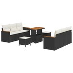 Ensemble 9 pièces de canapés de jardin noir en poly rotin et acacia