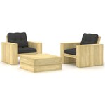 vidaXL Salon de jardin 3 Pièces avec coussins bois de pin imprégné