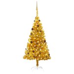 vidaXL Arbre de Noël artificiel pré-éclairé et boules doré 150 cm PET