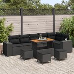 Ensemble de salon de jardin de 10 pièces en rotin noir avec coussins vidaXL acacia
