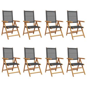 vidaXL Chaises inclinables de jardin lot de 8 noir rotin bois massif