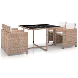 vidaXL Ensemble à manger d'extérieur avec coussins 5 Pièces Rotin Beige