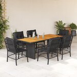 vidaXL Ensemble à manger de jardin coussins 7Pièces Noir Résine tressée