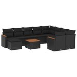 vidaXL Salon de jardin 11 Pièces avec coussins noir résine tressée