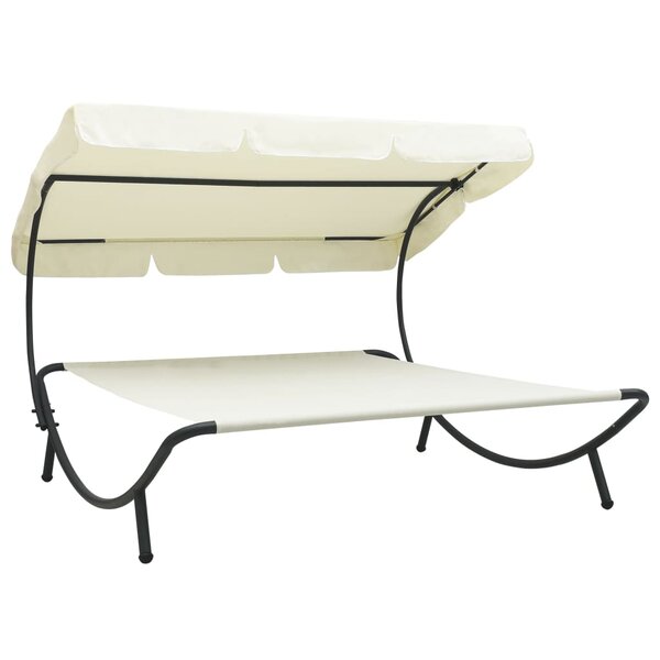 vidaXL Lit de repos d'extérieur avec auvent Blanc crème