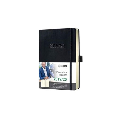 SIGEL C2003 Agenda semainier et carnet 18 mois 2019/2020 Conceptum, couverture rigide, 14,8 x 21,3 cm, noir