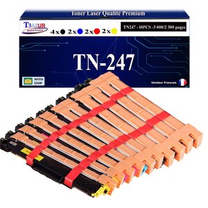 T3AZUR - 10 Toners compatibles avec TN247 pour Brother HL-L3270CDW HL-L3280CDW Noire - 3 000 pages - T3AZUR