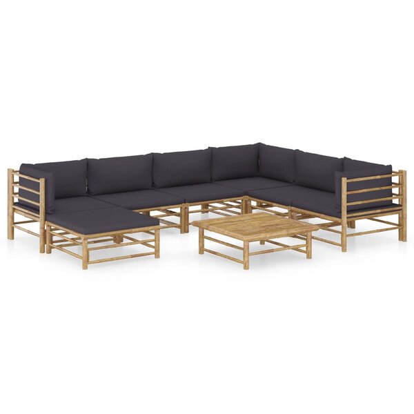 vidaXL Salon de jardin 8 Pièces avec coussins gris foncé bambou