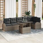 vidaXL Ensemble de canapé de jardin de 7 pièces en poly rotin gris avec coussins