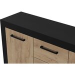 Buffet 2 Portes + 3 Tiroirs - Mélaminé chêne rustique et noir - 147 x 37 x 89 cm