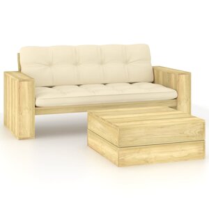 vidaXL Salon de jardin 2 Pièces avec coussins bois de pin imprégné