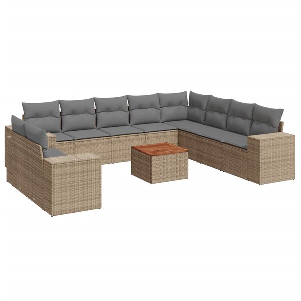 vidaXL Salon de jardin 11 Pièces avec coussins beige résine tressée