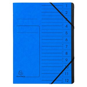 Trieur Agrafé Avec Élastiques Intérieur Noir 12 Compartiments - A4 - Bleu - X 10 - Exacompta