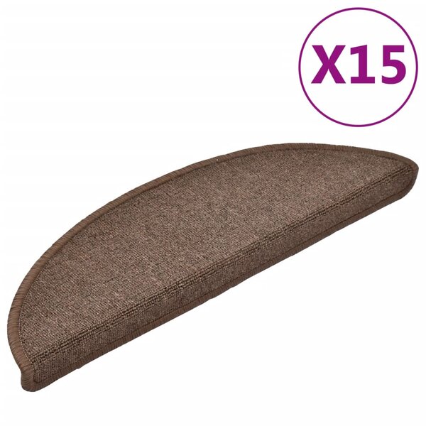 vidaXL Tapis d'escalier 15 Pièces Marron café 56 x 17 x 3 cm