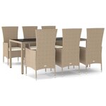 vidaXL Ensemble à manger de jardin et coussins 7 Pièces beige poly rotin