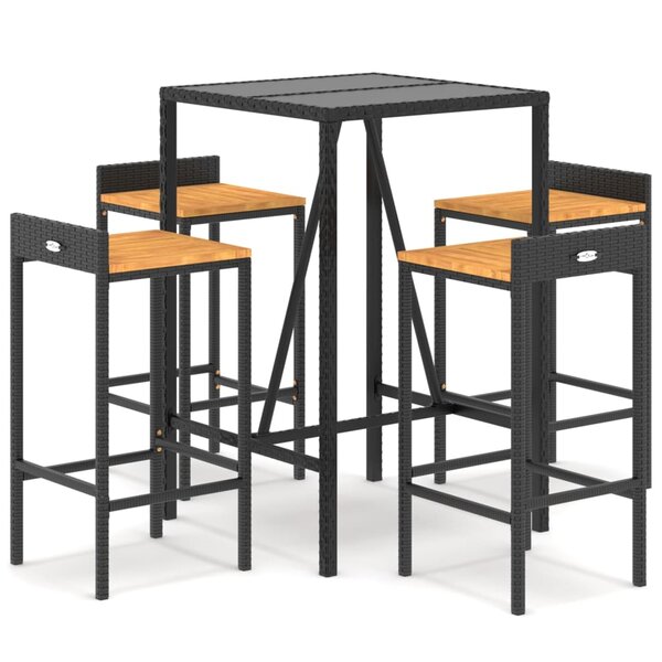 vidaXL Ensemble de bar jardin 5 Pièces noir poly rotin/bois massif acacia