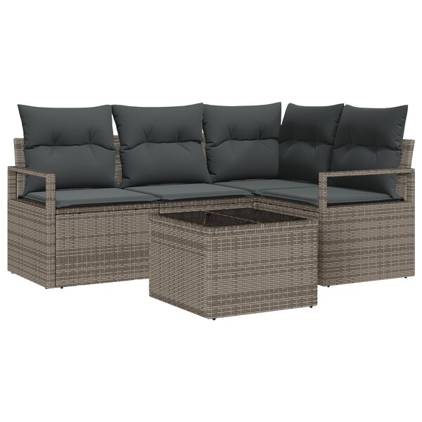 Ensemble de canapé de jardin de 4 pièces avec coussins en poly rotin noir
