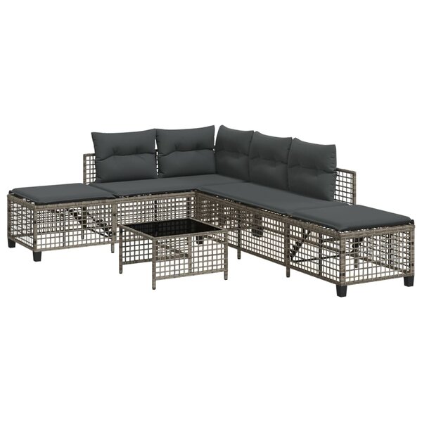 vidaXL Salon de jardin d'angle avec coussins 3 Pièces gris résine tressée
