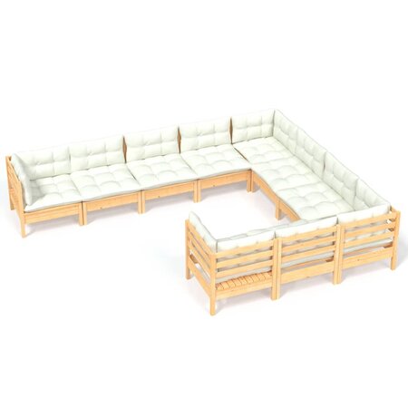 vidaXL Salon de jardin 10 Pièces avec coussins crème Bois de pin solide