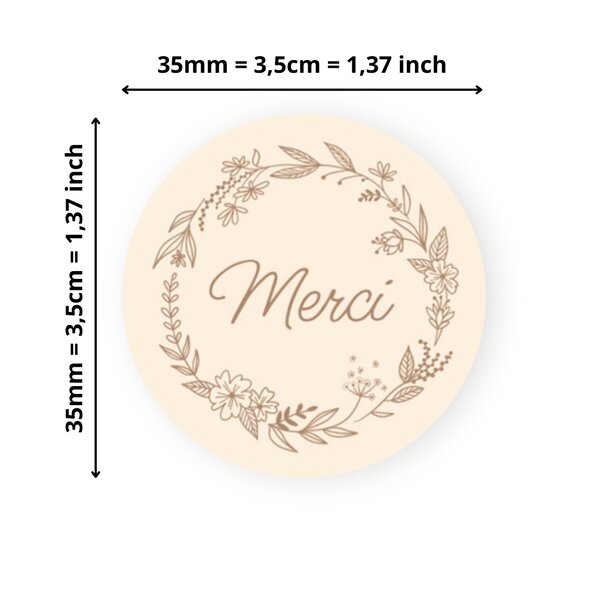 140 Etiquettes Merci Rondes Autocollantes - Ø 35 mm - Papier Recyclé - Couronne de Fleurs - 4 Planches A4 de Stickers Remerciements pour Mariage  Artisanat et Fêtes