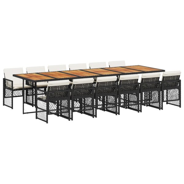 vidaXL Ensemble à manger de jardin 13 Pièces coussins noir résine tressée