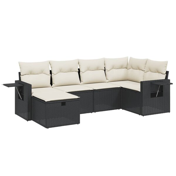 vidaXL Salon de jardin 6 Pièces avec coussins noir résine tressée