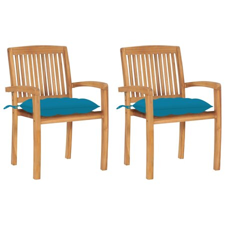 vidaXL Chaises de jardin 2 Pièces avec coussins bleu clair Bois de teck