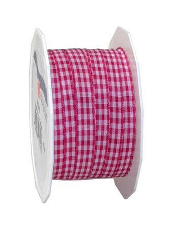 Ruban textile carreau de vichy 20-m-rouleau 10 mm magenta/blanc