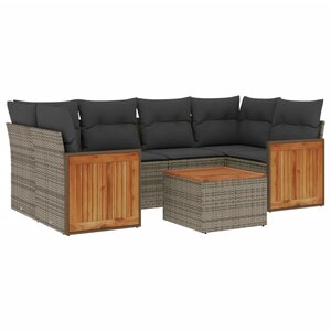 vidaXL Salon de jardin avec coussins 7 Pièces gris résine tressée
