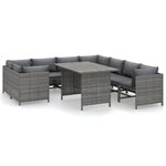 vidaXL Salon de jardin 9 Pièces avec coussins Résine tressée Gris