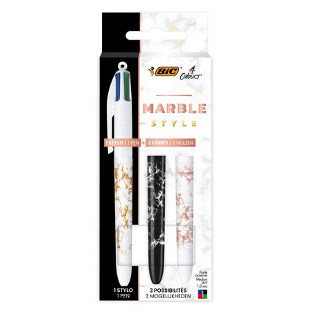 Stylos-bille 4 couleurs customize me marbre - pointe moyenne - coffret de 1 + 2 corps bic