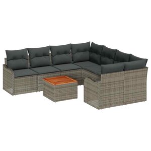 vidaXL Ensemble de canapé de jardin avec coussin 9 Pièces Gris polyrotin