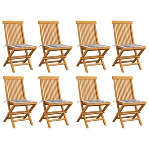 vidaXL Chaises de jardin et coussins à carreaux gris lot de 8 Teck