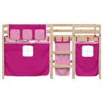 vidaXL Lit mezzanine enfants et rideaux rose 90x200cm bois pin massif