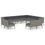 vidaXL Salon de jardin 12 Pièces avec coussins Résine tressée Gris