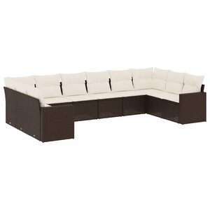 vidaXL Salon de jardin 10 Pièces avec coussins marron résine tressée