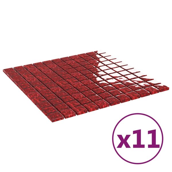 vidaXL Carreaux mosaïque 11 Pièces Rouge 30x30 cm Verre
