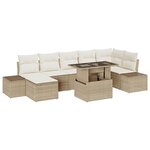 vidaXL Ensemble de salon de jardin 8 pièces avec coussins Beige en poly rotin