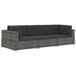 vidaXL Salon de jardin avec coussins 3 Pièces résine tressée gris