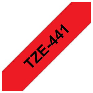 Ruban titreuse brother - tze - écriture noir / fond rouge - 18 mm x 8 m - modèletze-441
