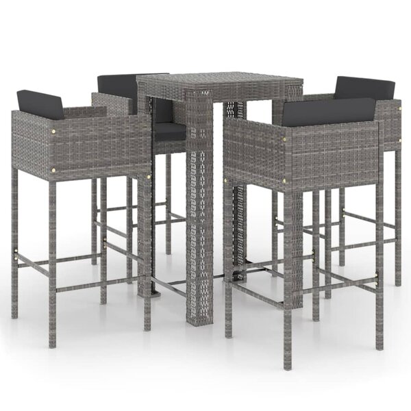 vidaXL Ensemble de bar de jardin 5 Pièces et coussins Résine tressée Gris