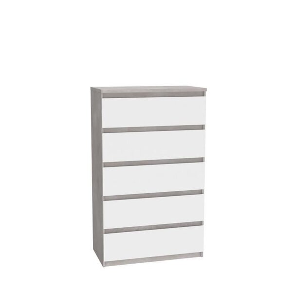 Commode CHELSEA 5 tiroirs - 77 2 x 42 2 x 128 1 - optique béton clair KILOX et blanc mat