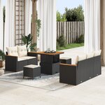 Ensemble de canapés de jardin 8 pièces avec coussins noirs en poly rotin acacia