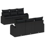 vidaXL Ensemble de 7 pièces de sofa de jardin avec coussins Noir Poly Rattan