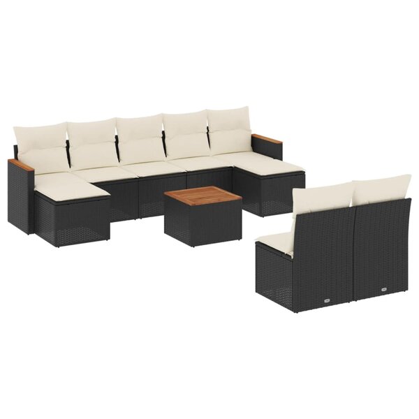 vidaXL Salon de jardin 10 Pièces avec coussins noir résine tressée
